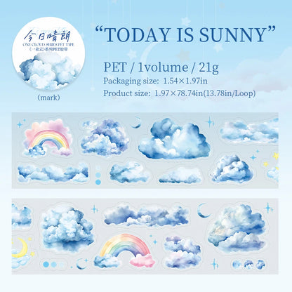 JIANQI 50mm*2m Ins Transparent PET Tapes Rainbow clouds DIY Scrapbooking Collage Stationery Decor Journalling Materials Tapes