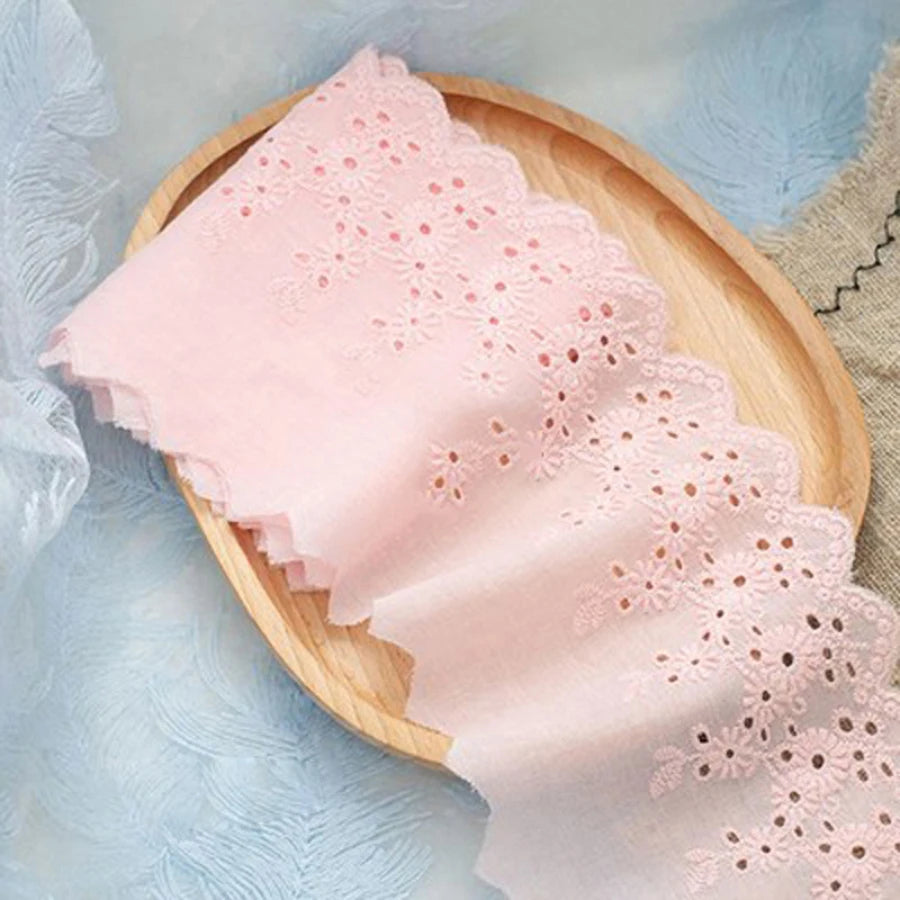 1Yard Multi-Color Flower Hollow Cotton Cloth Embroidery Lace Trim Fabric For Dress Curtain Bed Cuffs  Handmade Sewing Crafts