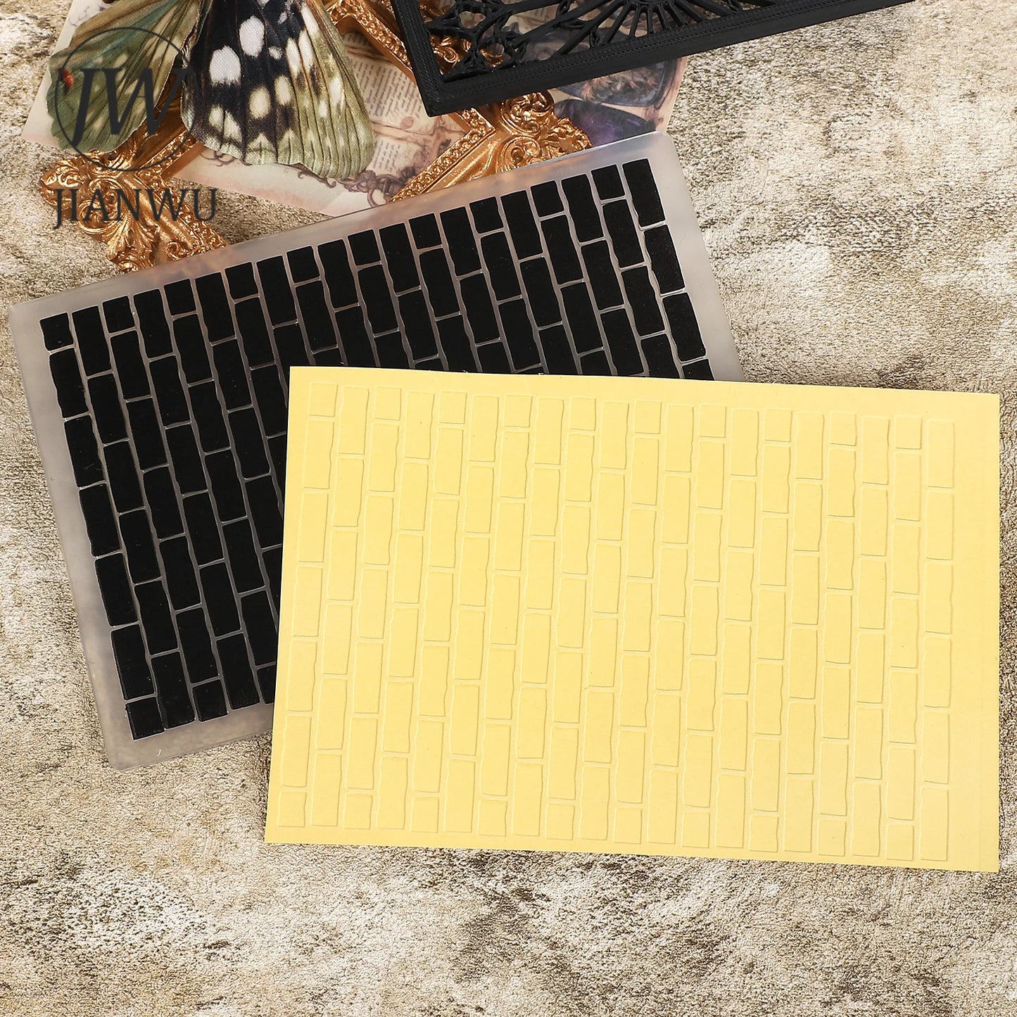 JIANWU Vintage Lace Flower Border Landscape material collage Plastic Embossed Concave Convex Plate Creative  Journal Stationery