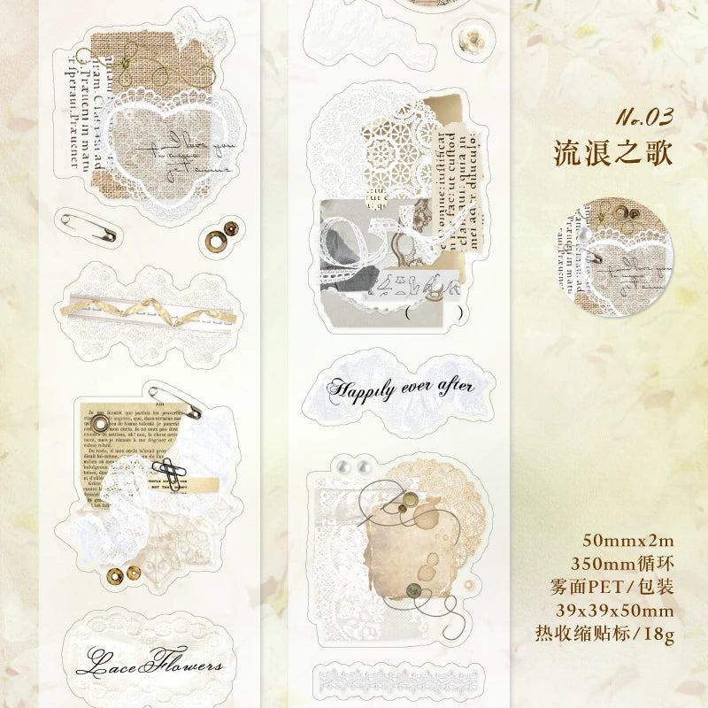 JIANQI 50mm*2m 1pc PET Tape Stickers Creativity Scrapbooking Hand Account Adhesive hand made Diy Junk Journal Craft Supplies