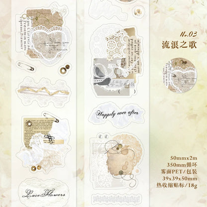 JIANQI 50mm*2m 1pc PET Tape Stickers Creativity Scrapbooking Hand Account Adhesive hand made Diy Junk Journal Craft Supplies