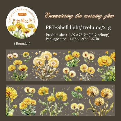 JIANQI 50mm*2m Dandelion flower PET Tape DIY Scrapbooking Decor Photo Album Creative Stationery Collage Materials Stickers