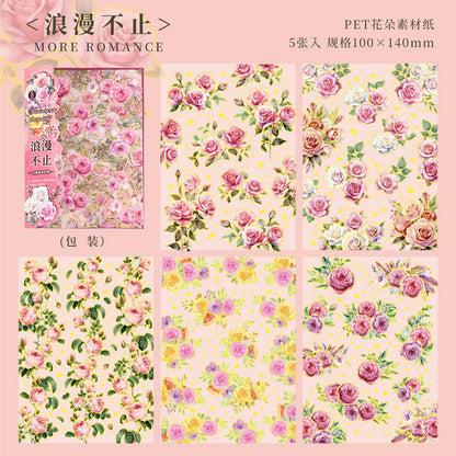 JIANQI 5 Sheets PET Flowers Stickers INS Decorative handmade Scrapbooking Material Diary Album Craft Supplies