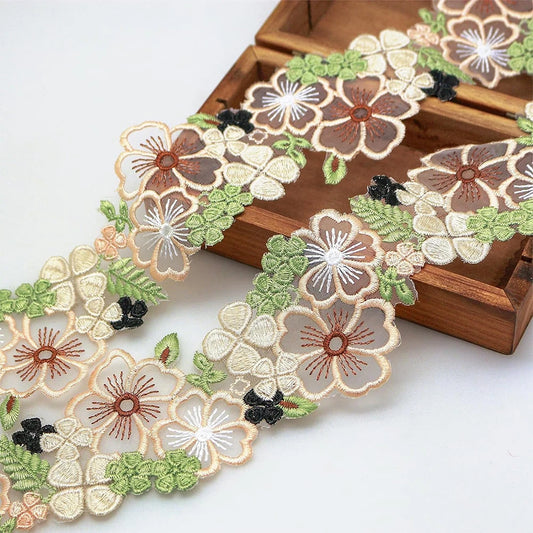 1 Yard Flower Mesh Embroidered Lace Fabric DIY Clothing Accessories Decoration Belt 6.5CM Wide
