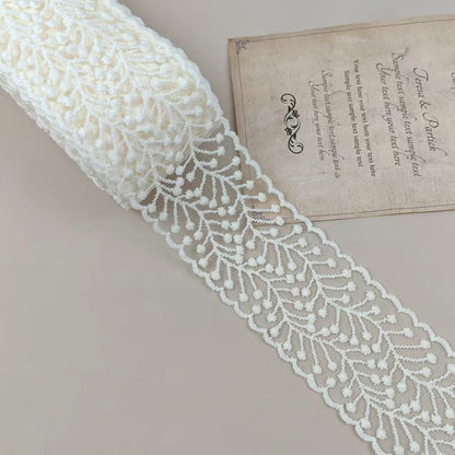 2 Yards Beige Mesh Gauze Bow Embroidery Lace Fabric Sewing DIY Wedding Decoration Gift Package Trim Headdress Accessories Crafts