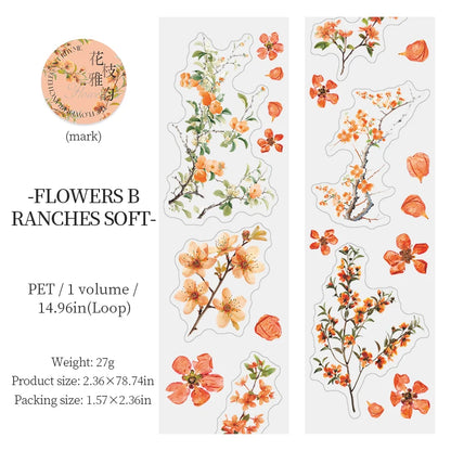 JIANQI PET Tapes Flower branch plant flower DIY Scrapbooking Decor Photo Album Collage Junk Journal Materials Aesthetics Tapes