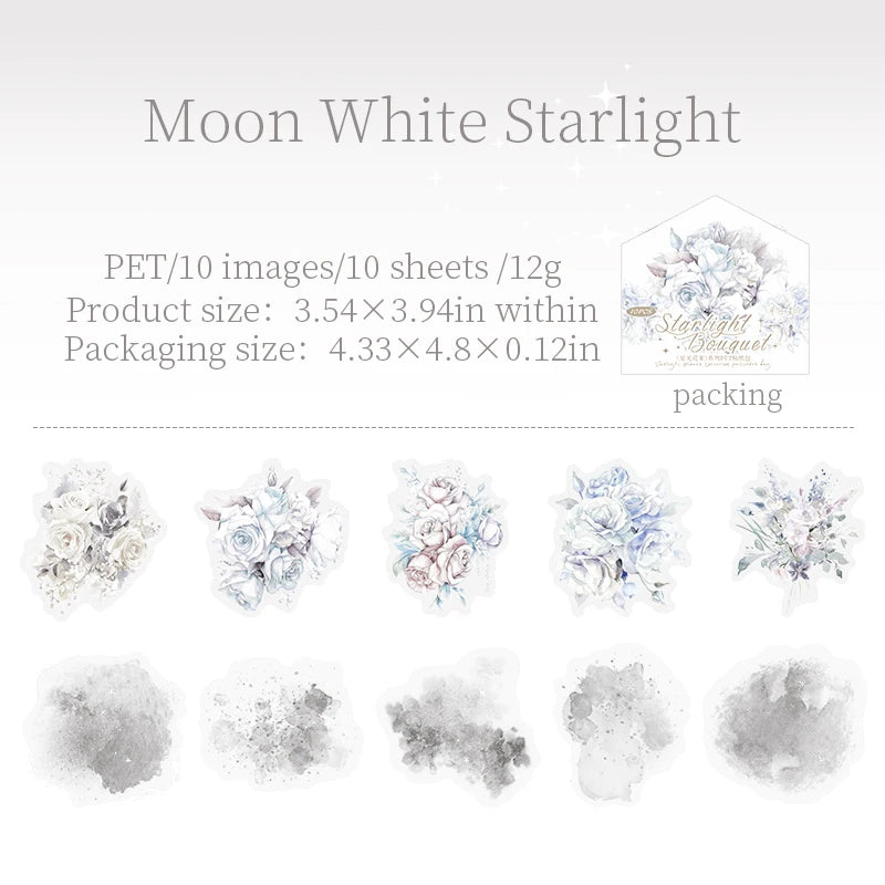 JIANQI 10pcs/pack PET Flower Stickers Smudging Collage Scrapbooking Decor Junk Journal Stationery DIY Flowers Sticker Pack