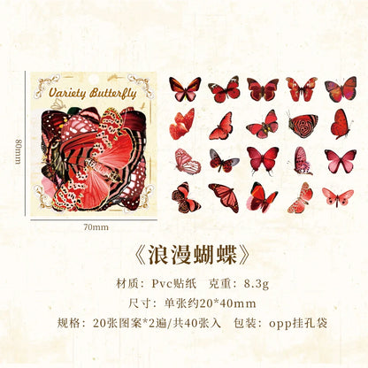 JIANQI 40pcs Color Butterfly Decorative Waterproof Stickers Material Sticker Scrapbooking Label Diary Cup Phone Journal Planner