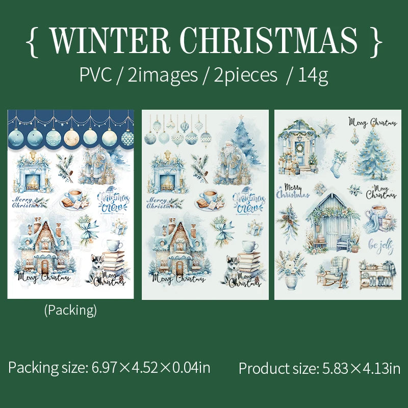 JIANQI 2pcs/pack pvc Stickers Christmas Party Creative Waterproof Adhesive DIY Hand Made Collage Junk Journal Scrapbook Supplies