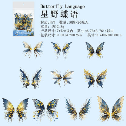 JIANQI 30pcs Butterfly wings PET Sticker pack DIY Scrapbooking Decor Photo Album Creative Stationery Collage Materials Stickers