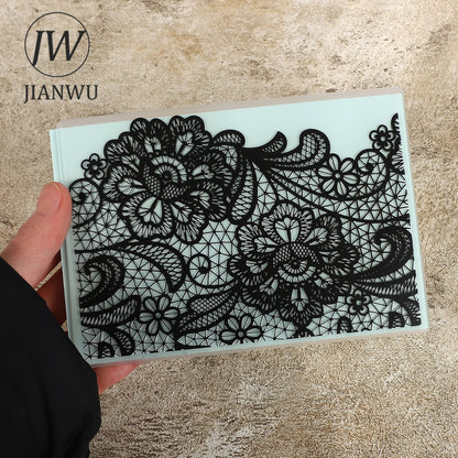 JIANWU Vintage Lace Flower Border Landscape material collage Plastic Embossed Concave Convex Plate Creative  Journal Stationery