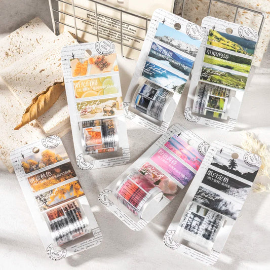 JIANQI 40mm*2m Aesthetics PET Travel Landscape Stickers DIY Scrapbooking Decor Materials Collage Photo Album Marking Tapes