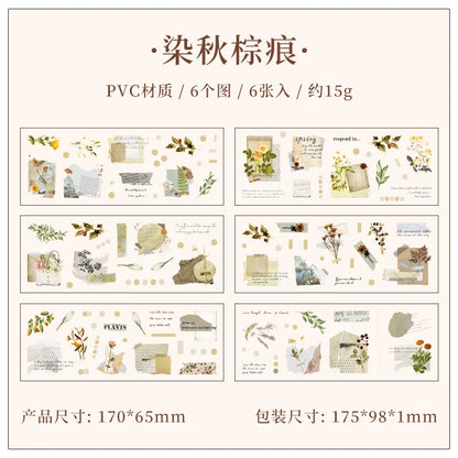 JIANQI 6pcs Transparent Floral Sticker PET Material DIY Scrapbooking Collage Supplies Decor Stationery Aesthetics Stickers