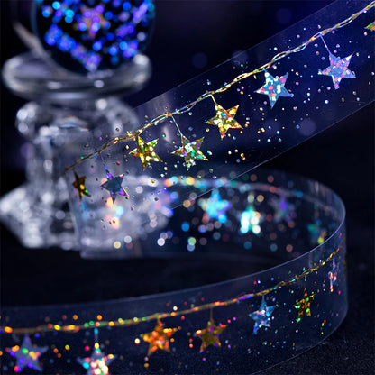 JIANQI 30mm*2m PET Tapes Sparkling Stars DIY Scrapbooking Decor Photo Album Collage Junk Journal Materials Aesthetics Tapes