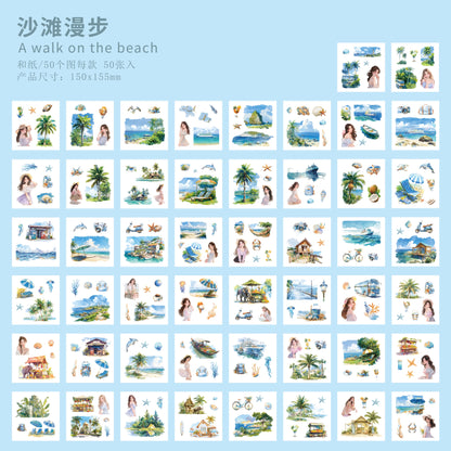 JIANQI 50pcs PET Die cut Stickers book Four Seasons Scenery Decorative handmade Scrapbooking Material Diary Album Craft Supplies