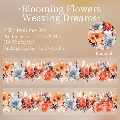 JIANQI 45mm*2m Transparent PET Floral Tapes DIY Scrapbooking Decor Photo Album Collage Journalling Materials Aesthetics Tapes