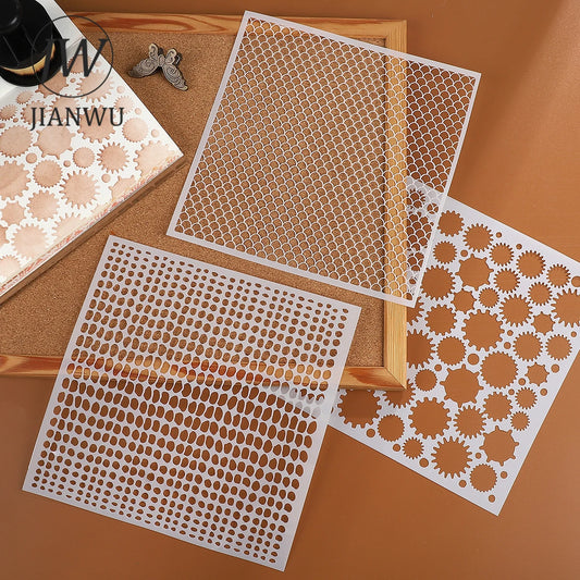 JIANWU Red Brick Honeycomb Fish Scale Graphic Plastic Masking Panel Material Stamp Creative DIY Student Supplies Stationery