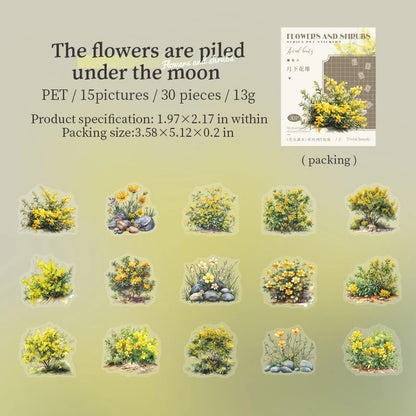 JIANQI 30pcs/pack PET Stickers Flowers and shrubs Decor Junk Journal DIY Srapbooking Creative Stationery Collage Photo Album