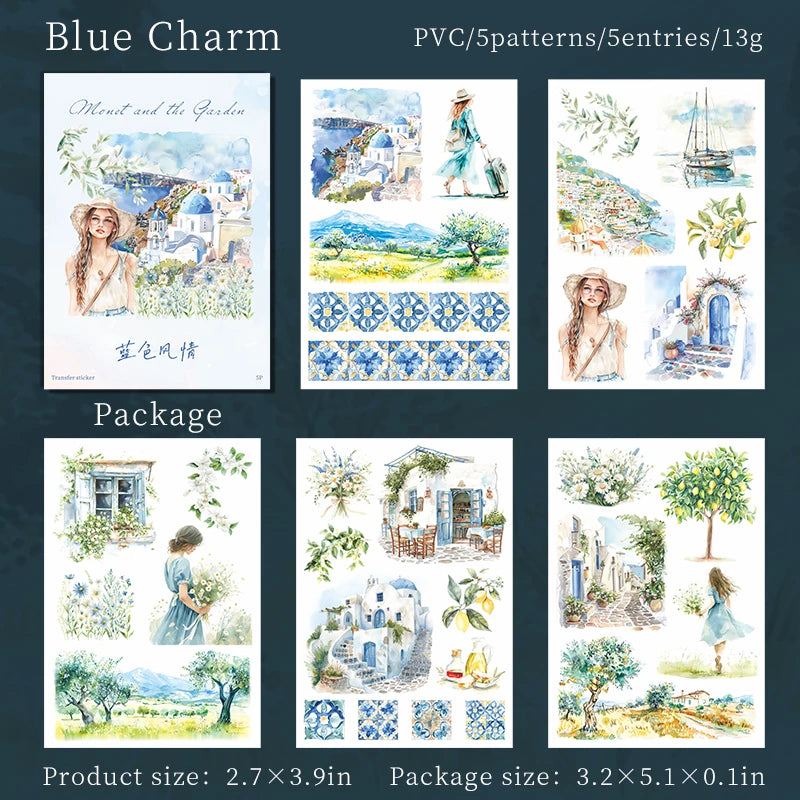 JIANQI 5 pcs PET Stickers Beautiful scenery Creative Waterproof Adhesive DIY Hand Made Collage Junk Journal Scrapbook Supplies
