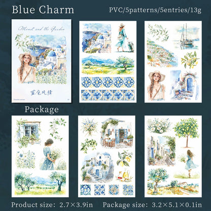 JIANQI 5 pcs PET Stickers Beautiful scenery Creative Waterproof Adhesive DIY Hand Made Collage Junk Journal Scrapbook Supplies