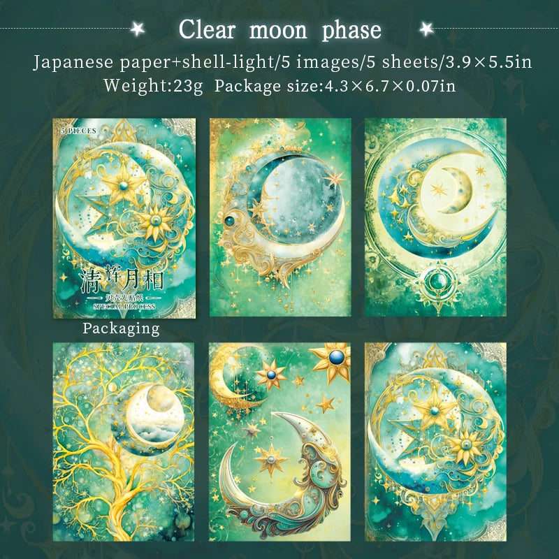 JIANQI 5 Pcs Stars and Moon Stickers Transparent Decorative Decals For Scrapbooking Stick Labels Junk Journal Supplies
