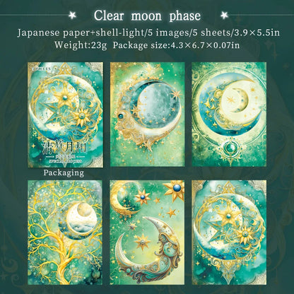 JIANQI 5 Pcs Stars and Moon Stickers Transparent Decorative Decals For Scrapbooking Stick Labels Junk Journal Supplies