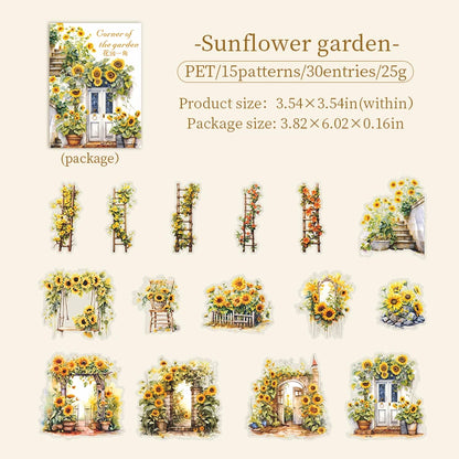 JIANQI 30 pcs Garden corner Decorative PVC Flowers Stickers Scrapbooking Label Diary Stationery Album Phone Cup Journal Planner