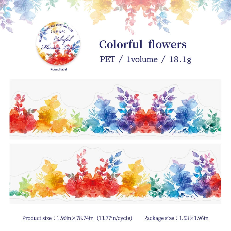 JIANQI 50mm*2m PET Rainbow Blending Tapes DIY Scrapbooking Decor Photo Album Collage Journalling Materials Aesthetics Stickers