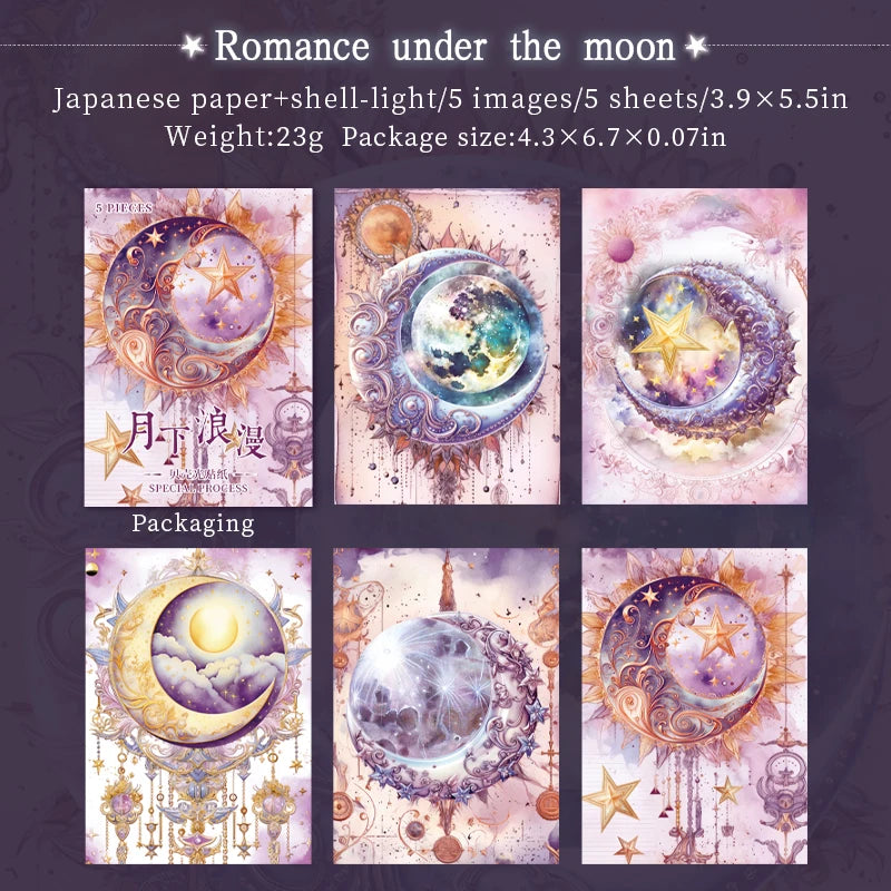 JIANQI 5 Pcs Stars and Moon Stickers Transparent Decorative Decals For Scrapbooking Stick Labels Junk Journal Supplies