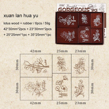 JIANWU 6 Pcs/box The Seal of Elegance Series Vintage Material Collage Wooden Stamp Creative Journal Student Supplies Stationery