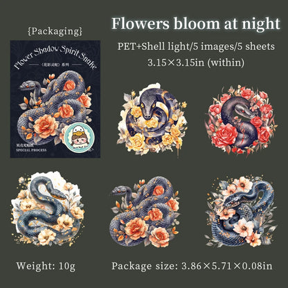 JIANQI 5Pcs Creative Flower Shadow Spirit Snake Stickers hand tent DIY Stick Labels Scrapbooking Material Junk Journal Supplies