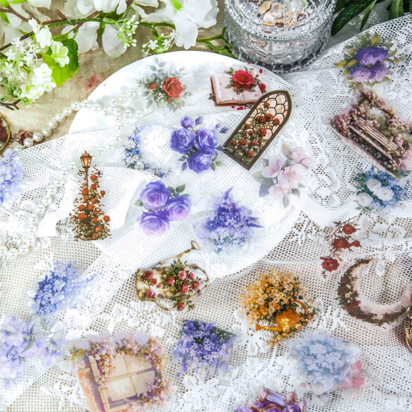JIANQI 30pcs PET Materials Garden Flowers Sticker DIY Scrapbook Collage Supplies Creative Decor Stationery Aesthetics Stickers