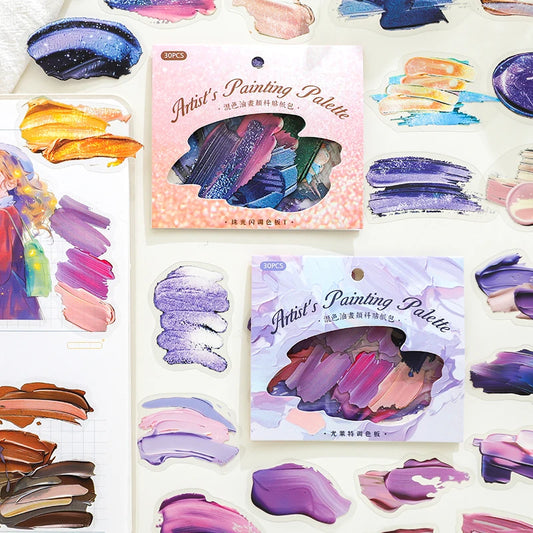 JIANQI 30pcs Vintage Artists Palette PET Stickers DIY Decorative Junk Journal Stickers For Scrapbook Label Diary Album Planner
