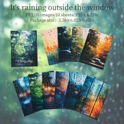 JIANQI 10pcs/pack Rainy season landscape PET Stickers Junk Journal Creative Stationery DIY Deco Stickers Scrapbooking Supplies