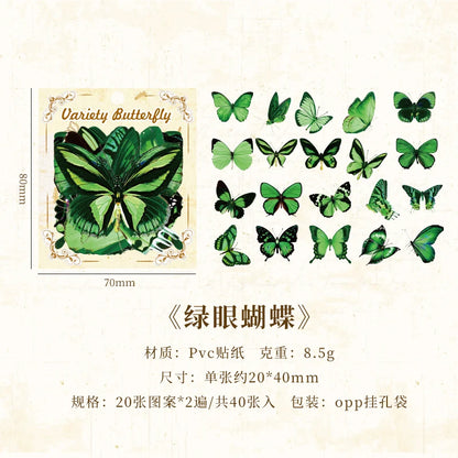 JIANQI 40pcs Color Butterfly Decorative Waterproof Stickers Material Sticker Scrapbooking Label Diary Cup Phone Journal Planner