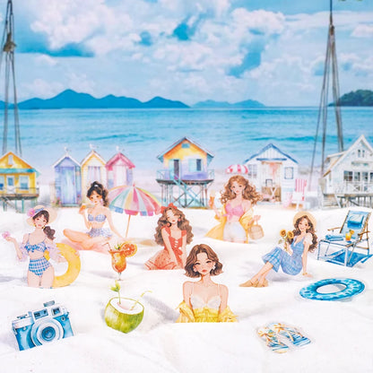 JIANQI 20pcs/pack Seaside girl PET Stickers DIY Scrapbooking Decor Photo Album Creative Stationery Collage Materials Stickers