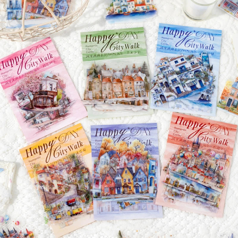 JIANQI 30pcs city Landscape Material Stickers Scrapbooking Junk Journal Creative Stationery DIY Deco Stickers School Supplies