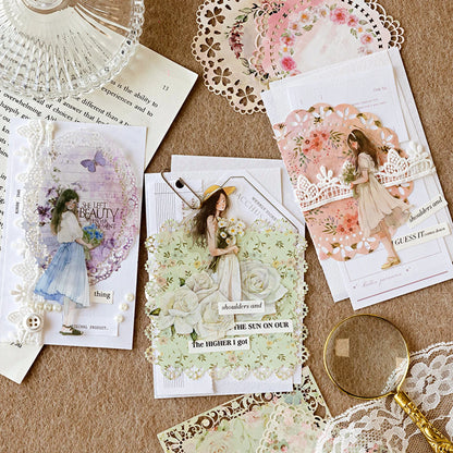 10 pcs INS Scrapbooking paper Wreath Lace Decoration paper Hollow Card Collage Material junk journal DIY hand made Craft paper