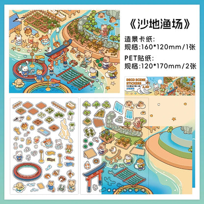 JIANQI Scene Miniature Stickers Storage Stickers DIY Cabin Scene Stacking and Pasting Scrapbooking Material Scrapbook Kit