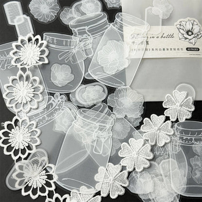 40pcs Transparent PET Vintage Bottle Flowers Crystal Ink Stickers Scrapbook DIY Sticker Craft Journaling Scrapbooking Material