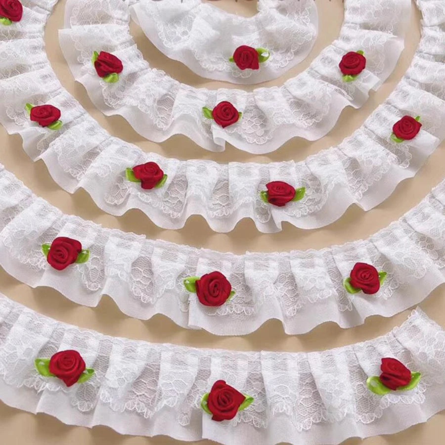 1Yard Multi-Color 3D Flower Embroidered  Lace Fabric Craft DIY Trim Clothing Wedding Decoration  Home Supplies Sewing Applique