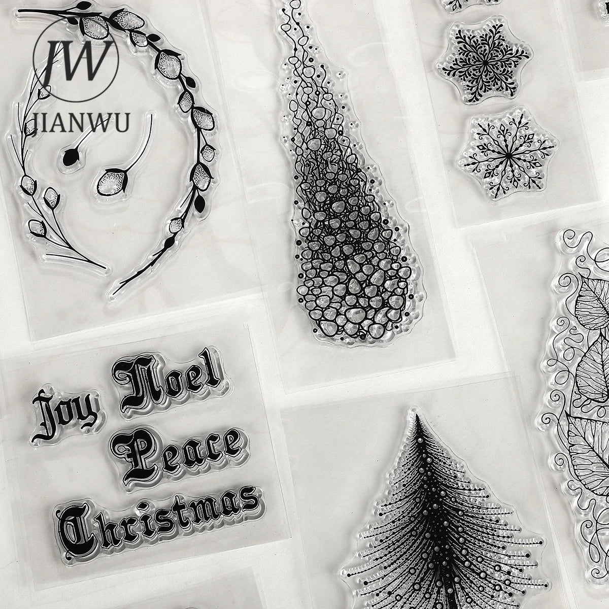 JIANWU Vintage Trees Snowflake Pattern Material Collage Transparent Silicone Stamp Creative DIY Student Supplies Stationery