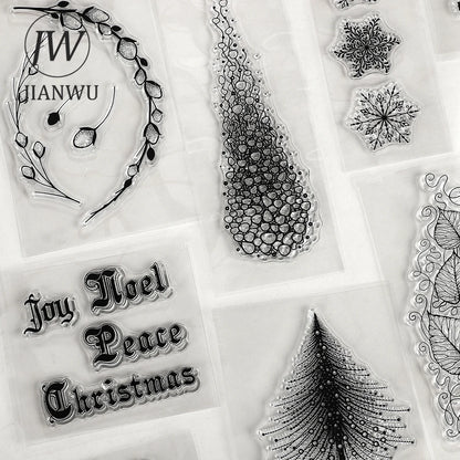 JIANWU Vintage Trees Snowflake Pattern Material Collage Transparent Silicone Stamp Creative DIY Student Supplies Stationery