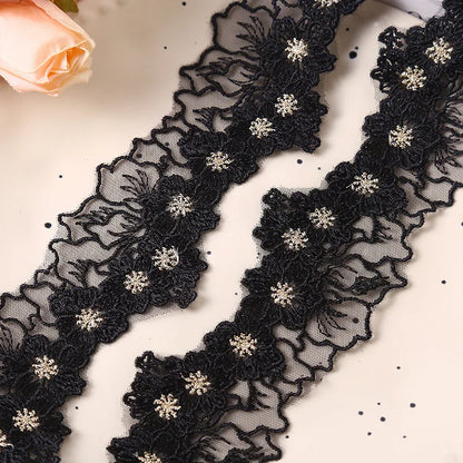 1 Yard Embroidered Green Purple White Flower Lace Fabric Sewing DIY Trim Ruffle Applique Ribbon Collar Decor