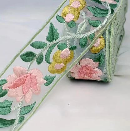1 Yard 3D Ribbon Flower Embroidered Lace Trim, Handmade DIY Clothes Lace Fabric Accessories  4.6CM Width