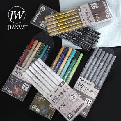 JIANWU 6 Pcs/set Stackable Calligraphy Hand-painted Watercolor Marker Pen Write Smoothly Creative Student Supplies Stationery