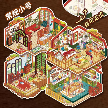 Large size Beautiful house Cabin Scene DIY Sticker Highly Playable Sticker Stacking Pasting Festival Birthday Gift for Kid Child