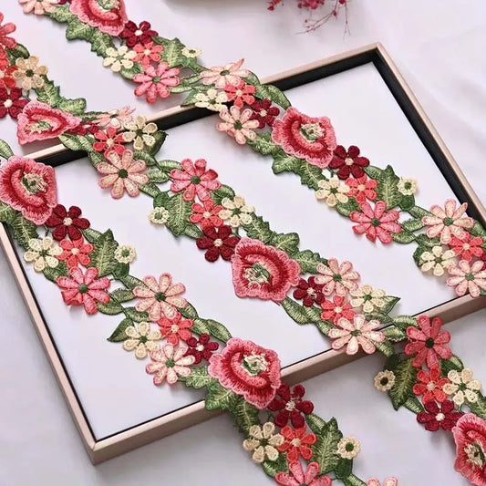 1 Yard Colorful Water-Soluble Lace Embroidery DIY Ethnic Style Clothing Collar Accessories 7.5CM Wide