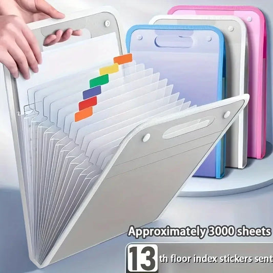 Waterproof A4 Vertical File Organizer with 13 Pockets, Thick PP Translucent Document Holder, Multi-Color Office Storage Folder