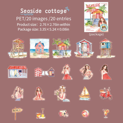 JIANQI 20pcs/pack Seaside girl PET Stickers DIY Scrapbooking Decor Photo Album Creative Stationery Collage Materials Stickers